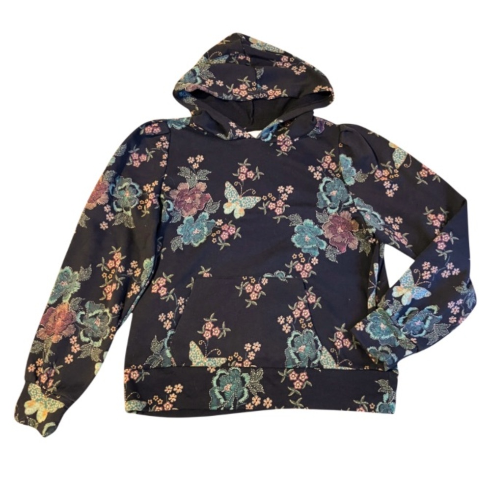 Lauren‎ Conrad Floral Hoodie Womens Small Black Butterflies and Flowers